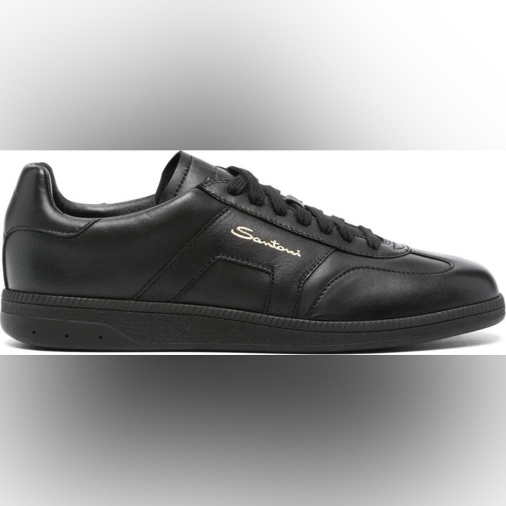 Santoni - Men's Calf Leather Almond Toe DBS Oly Sneakers‎ - Size 10.5 - Black
